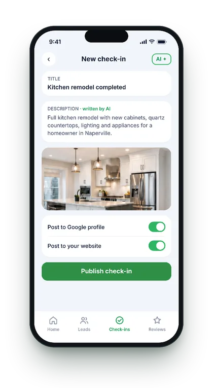 EZlocal app: new job check-in with AI-written description