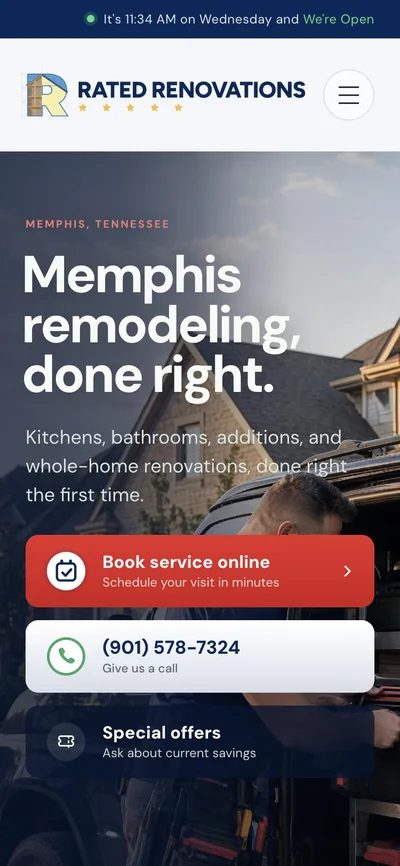 Mobile version of the Rated Renovations website